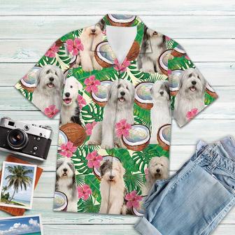 Old English Sheepdog Tropical Coconut Hawaiian Shirt, Short Sleeve Hawaiian Aloha Shirt Summer Gifts | Newhawaiianshirts DE