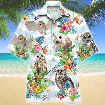 Owl Tropical Flower Hawaiian Shirt, Summer Men Hawaiian Shirts - Casual Button Down Short Sleeve Shirt Summer Gifts | Newhawaiianshirts CA