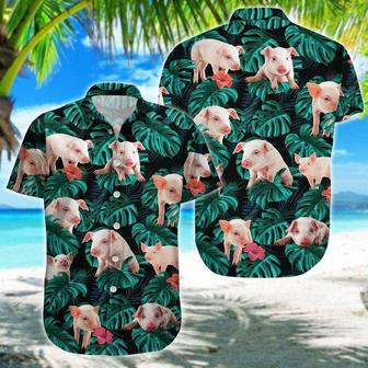 Pig Aloha - Baby Pig , Tropical Leaves Pattern Unisex Hawaiian Shirt Aloha Shirt | Newhawaiianshirts DE