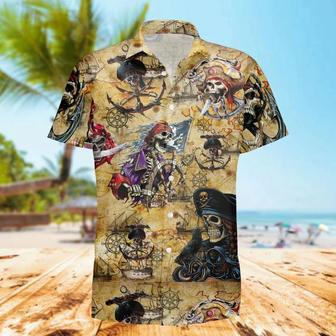 Pirates Skull Hawaii Shirt, Vintage Hawaii Beach Shirt, Skeleton Dead Man's Skull Glow, The Dark Shirt, Amazing Pirate Skull, Aloha Shirt Unisex Hawaiian Shirt Aloha Shirt | Newhawaiianshirts CA