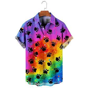 Rainbow Of Paw Print , For Men, Gift For Dog Lover Unisex Hawaiian Shirt Aloha Shirt | Newhawaiianshirts