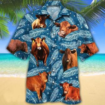 Red Angus Cattle Lovers Blue Feather Hawaii Hawaiian Shirt, Gift For Cow Lovers Summer Gifts | Newhawaiianshirts DE