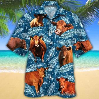 Red Angus Cattle Lovers Blue Feather Hawaiian Shirt Summer Gifts | Newhawaiianshirts