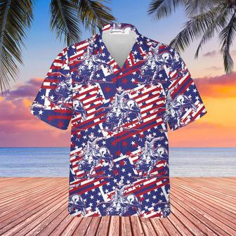 Rodeo Bull Rider Patriotic American Flag , Cowboys Button Down Summer Beach Dress Shirts Unisex Hawaiian Shirt Aloha Shirt | Newhawaiianshirts DE