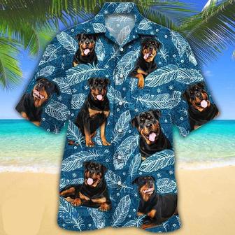 Rottweiler Dog Lovers Blue Feather Hawaii Hawaiian Shirt Summer Gifts | Newhawaiianshirts CA