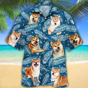 Shiba Inu Dog Lovers Blue Feather Hawaii Hawaiian Shirt Summer Gifts | Newhawaiianshirts