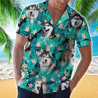 Siberian Husky Tropical All Over Printed Hawaiian Shirt, Men's Hawaiian Shirt Summer Gifts | Newhawaiianshirts