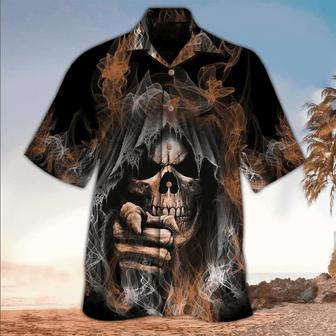 Skull All Printed Black Hawaii Shirt, Perfect For Skull Lover, For Men Unisex Hawaiian Shirt Aloha Shirt | Newhawaiianshirts AU