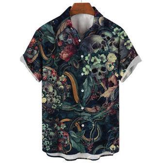 Skull Shirt, Skull Floral Hawaiian Shirt, Regular Slim Fit Short Sleeve Casual Full Print Shirt Summer Gifts | Newhawaiianshirts AU