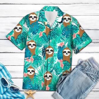 Smiling Sloth With Tropical Palm Leaves Summer Hawaiian Shirt, Short Sleeve Hawaiian Aloha Shirt Summer Gifts | Newhawaiianshirts UK