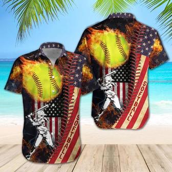 Softball Usa Flag Hawaii Shirt, Regular Fit Short Sleeve Casual Hawaiian Print Shirt Malalan Unisex Hawaiian Shirt Aloha Shirt | Newhawaiianshirts AU