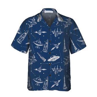 Space Aircraft Seamless Pattern Hawaiian Shirt, Navy Aircraft Aviation Shirt For Men Summer Gifts | Newhawaiianshirts UK