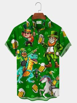 St. Patrick's Day Green Shamrock Dinosaur Fun Print Plus Size Vacation Shirt Unisex Hawaiian Shirt Aloha Shirt | Newhawaiianshirts AU