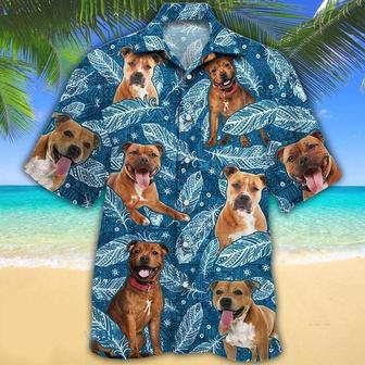 Staffordshire Bull Terrier Dog Lovers Blue Feather Hawaii Hawaiian Shirt Summer Gifts | Newhawaiianshirts CA