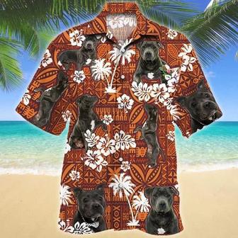 Staffordshire Bull Terrier Dog Red And Orange Tribal Pattern Hawaiian Shirt Summer Gifts | Newhawaiianshirts UK