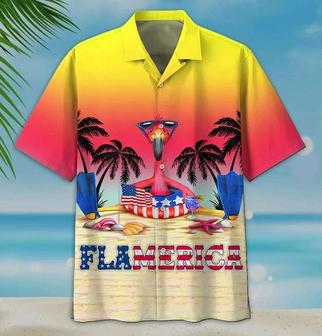 Summer Flamerica On The Sand Yellow To Red Theme Hawaiian Shirt Summer Gifts | Newhawaiianshirts CA