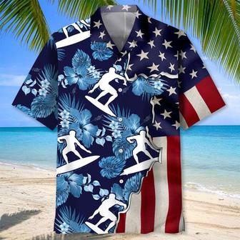 Surfing Tropical Us Flag , Short Sleeve Summer Vacation Beach Shirts For Men Unisex Hawaiian Shirt Aloha Shirt | Newhawaiianshirts UK