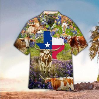 Texas Cow In Bluebonnet Field Hawaiian Shirt, Hawaii Shirt Men, Aloha Shirt Summer Gifts | Newhawaiianshirts AU