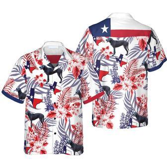 Texas Hawaiian Shirt Blue Lacy Dog Version, Button Down Floral And Flag Texas Shirt, Proud Texas Shirt For Men Summer Gifts | Newhawaiianshirts DE