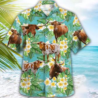 Texas Longhorn Tropical , Animal S, Farmer Shirt For Men And Women Unisex Hawaiian Shirt Aloha Shirt | Newhawaiianshirts