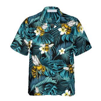 Tropical Blue Leaves & Bees Unisex Hawaiian Shirt Aloha Shirt | Newhawaiianshirts DE