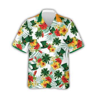 Tropical Hibiscus St Patrick's Day Irish Shamrock Unisex Hawaiian Shirt Aloha Shirt | Newhawaiianshirts