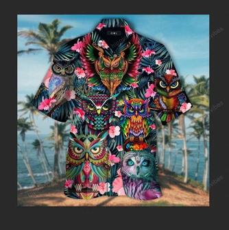 Tropical Pink Flower With Colorful Owl Design Hawaiian Shirt Summer Gifts | Newhawaiianshirts DE