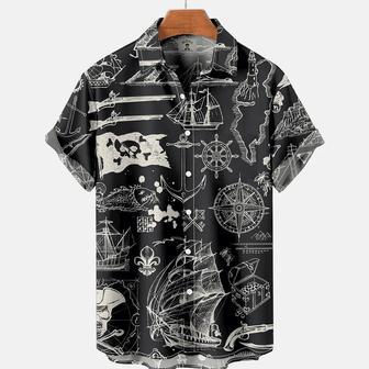 Vintage Hawaiian Nautical Pirate Ship Print Short Sleeve Hawaiian Shirt Unisex Hawaiian Shirt Aloha Shirt | Newhawaiianshirts CA