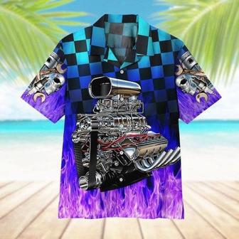 Vintage Hot Rod Engine Purple Flame All Printed Unisex Hawaiian Shirt Aloha Shirt | Newhawaiianshirts