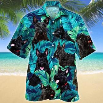 All Black Scottish Terrier Dog Lovers Gift Summer Beach Palm Tree Hawaiian Shirt Summer Gifts | Newhawaiianshirts DE