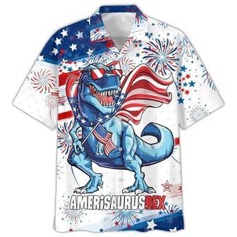 All Over Printed Of July Hawaiian Shirt, Amerisaurusrex Hawaii Beach Shirt, Saurus Usa Hawaiian Shirt Summer Gifts | Newhawaiianshirts AU