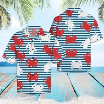 Amazing Crab On Blue Striped Pattern Hawaiian Shirt Summer Gifts | Newhawaiianshirts UK