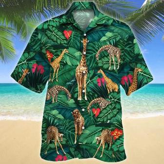 Amazing Green Leaves And Giraffe Lovers Gift Design Hawaiian Shirt Summer Gifts | Newhawaiianshirts