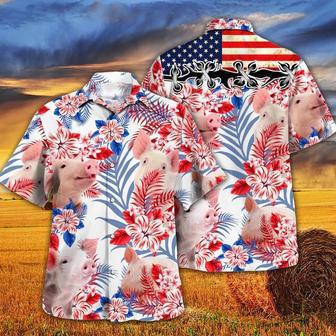 American Flag Hawaiian Shirt, Pig Vintage American Hawaii Shirt, Independence Day Shirt, Patriotic Hawaii Summer Gifts | Newhawaiianshirts AU