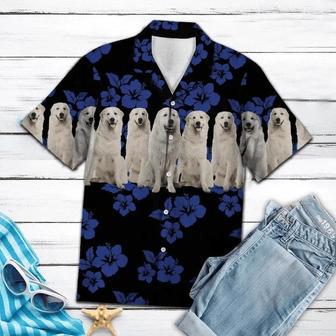 Awesome Great Pyrenees Dogs Tropical Hibiscus On Black Hawaiian Shirt Summer Gifts | Newhawaiianshirts DE