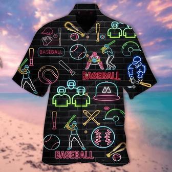 Baseball Neon Color Pattern Black Theme Hawaiian Shirt Summer Gifts | Newhawaiianshirts