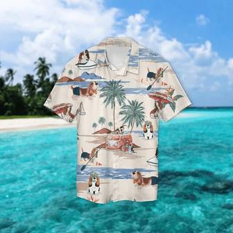 Basset Hound Summer Beach Hawaiian Shirt, Hawaiian Shirts For Men Short Sleeve Aloha Beach Shirt Summer Gifts | Newhawaiianshirts AU