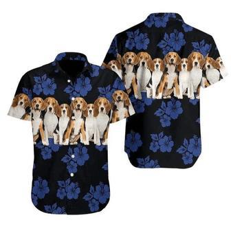 Beagle Hawaiian Shirt, Dog Hawaiian Shirt, Tropical Hibiscus On Black Pattern Hawaiian Shirt Summer Gifts | Newhawaiianshirts