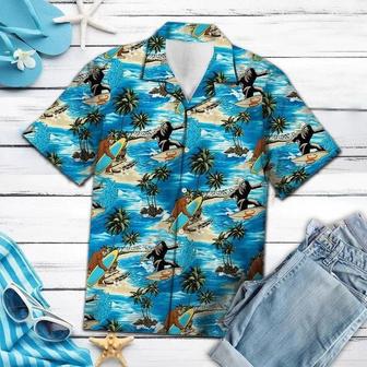 Bigfoot Surfing On Blue Beach Hawaiian Shirt Summer Gifts | Newhawaiianshirts CA