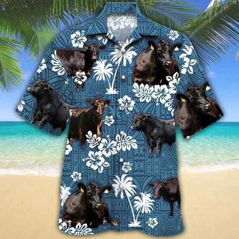 Black Angus Cattle Lovers Blue Tribal Hawaiian Shirt Summer Gifts | Newhawaiianshirts CA