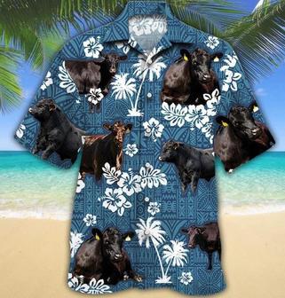 Black Angus Cow Hibiscus Hawaiian Shirt Unisex, Cow Hawaiian Shirts, Cow Lovers Summer Gifts | Newhawaiianshirts DE