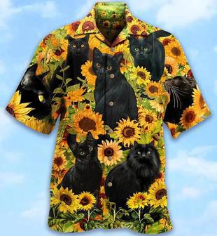 Black Cat Love Sunflower All Over Printed Hawaiian Shirt Summer Gifts | Newhawaiianshirts UK