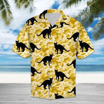 Black Cat Mix Waxen Camo Hawaiian Shirt, Black Cat Aloha Hawaii Shirt For Men, Women Summer Gifts | Newhawaiianshirts AU