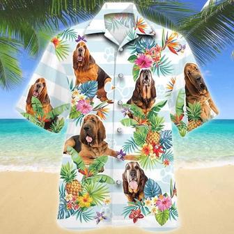 Blue Stripesd Bloodhound Dog Tropical Flower Hawaiian Shirt Summer Gifts | Newhawaiianshirts CA