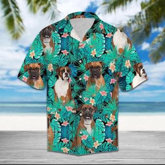 Boxer Hawaiian Shirts, Summer Shirts, Dog Lover Shirts, Cool Boxer Tropical Jungle Design Hawaiian Shirt Summer Gifts | Newhawaiianshirts UK