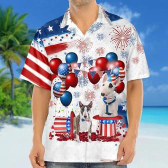 Bull Terrier Independence Day Hawaiian Shirt, Dog Hawaii Beach Shirt Short Sleeve For Of July Summer Gifts | Newhawaiianshirts AU