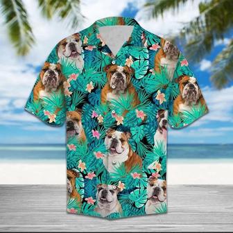 Bulldog Lovers Tropical Palm Tree Leaves Summer Vacation Aloha Hawaiian Shirt Summer Gifts | Newhawaiianshirts UK