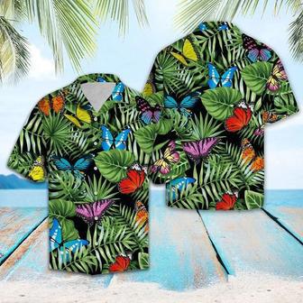 Butterfly And Green Tropical Leaves Design Hawaiian Shirt Summer Gifts | Newhawaiianshirts