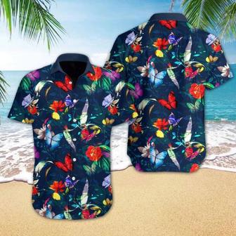 Butterly Flower On Dark Blue Design Hawaiian Shirt Summer Gifts | Newhawaiianshirts DE