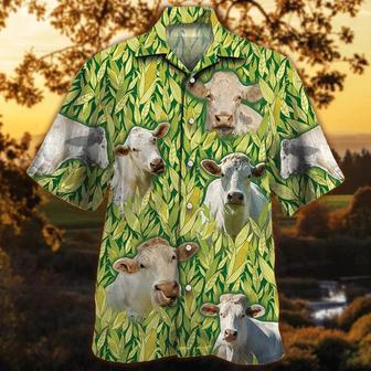 Charolais Cattle Hawaiian Shirt, Vintage Farm Hawaiian Shirts For Men, Animals Button Down Mens Hawaiian Shirts Summer Gifts | Newhawaiianshirts